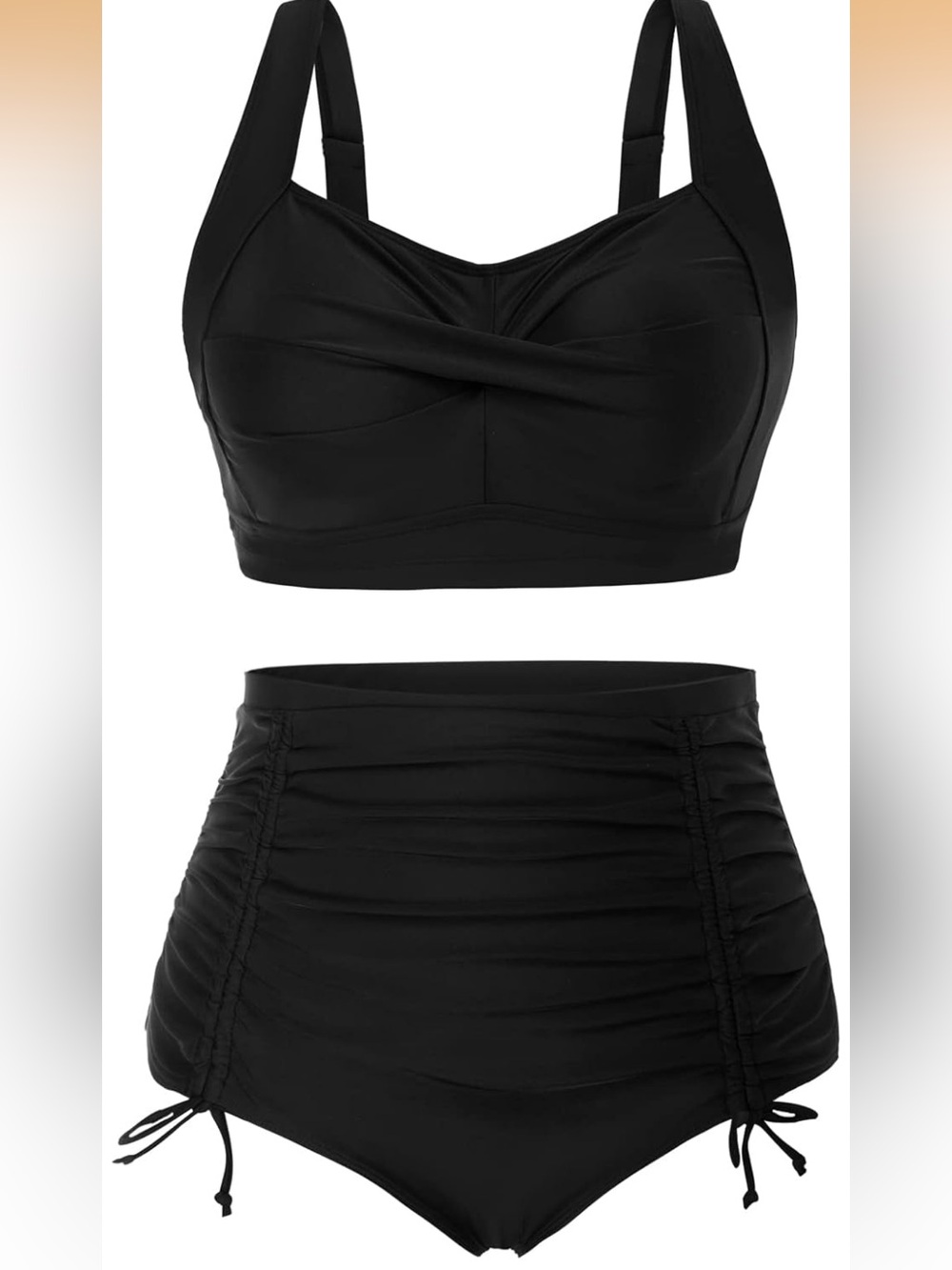 0018: Women’s Plus Size Two Piece Swimsuit High-Waist Black Twisted Bikini Set